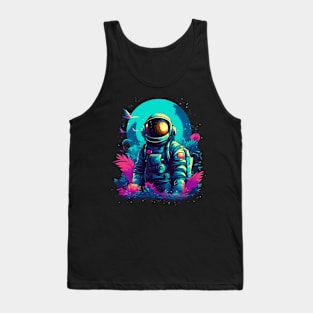 Vibrant Retro Spaceman Art Generated Planet Flora Design Tank Top